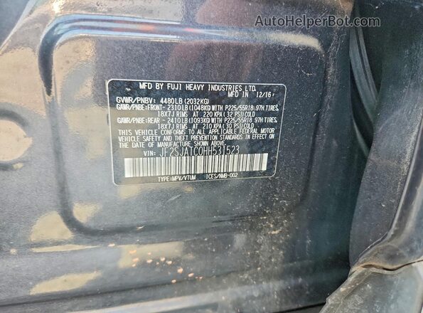 JF2SJATC0HH531523 2017 SUBARU FORESTER Charcoal Widok wnętrza 360 stopni