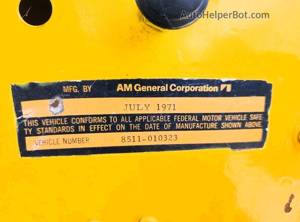 8511010323 1970 JEEP JEEP Yellow Вид наклейки з VIN-кодом