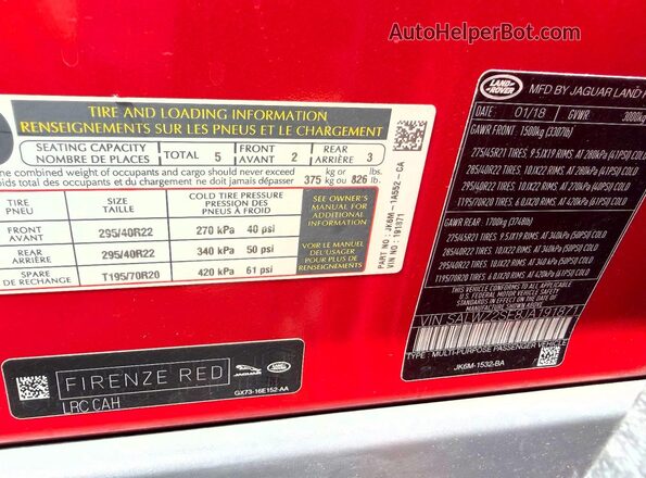 SALWZ2SE8JA191871 2018 LAND ROVER RANGE Red Rear seats view