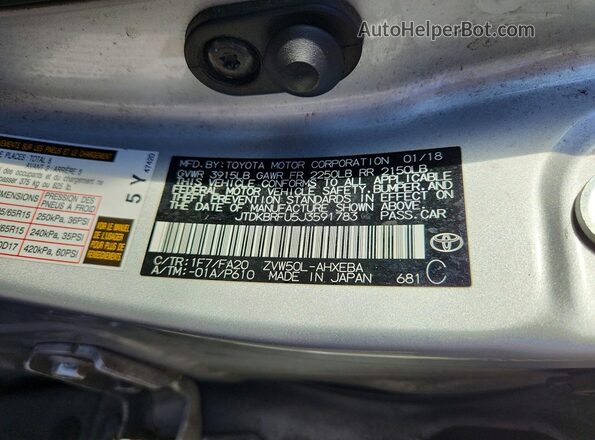 JTDKBRFU5J3591783 2018 TOYOTA PRIUS Silver VIN sticker view