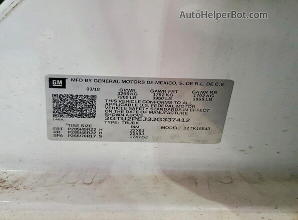 3GTU2PEJ3JG337412 2018 GMC SIERRA Белый Вид наклейки с VIN-кодом