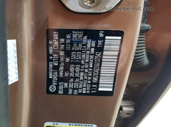 KM8J3CA21GU137542 2016 HYUNDAI TUCSON Коричневый Вид наклейки с VIN-кодом