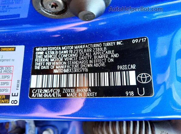 NMTKHMBX3JR037916 2018 TOYOTA C-HR Blue სალონის 360-გრადუსიანი ხედი