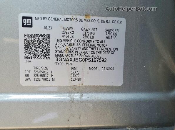 3GNAXJEG0PS167593 2023 CHEVROLET EQUINOX Gray 