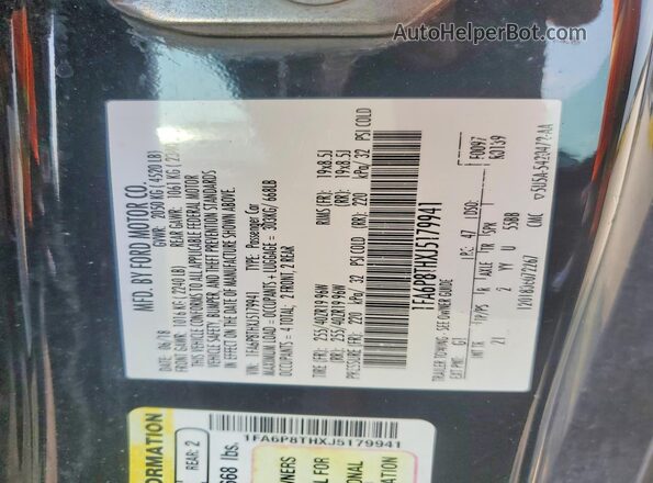 1FA6P8THXJ5179941 2018 FORD MUSTANG Black სალონის 360-გრადუსიანი ხედი
