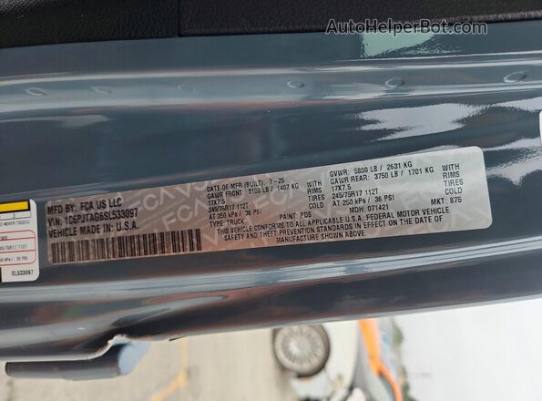 1C6PJTAG6SL533097 2025 JEEP GLADIATOR Gray VIN sticker view