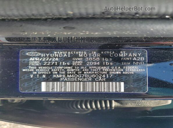 KMHLM4DG7RU802417 2024 HYUNDAI ELANTRA Черный Панорамный вид салона 360°