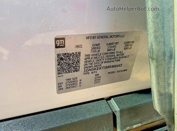 1GNSKEKT5MR466443 2021 CHEVROLET SUBURBAN White უკანა სალონის ხედი