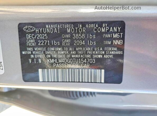 KMHLM4DG0TU154703 2026 HYUNDAI ELANTRA Gray Вид наклейки з VIN-кодом