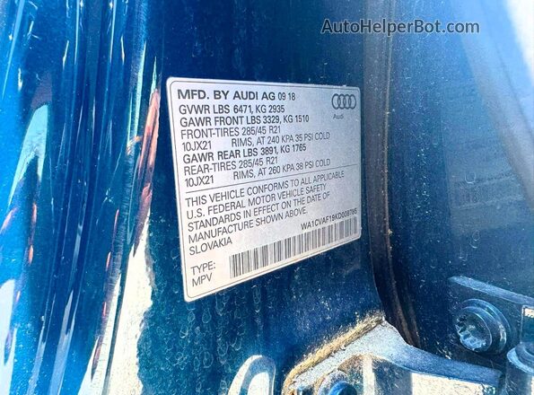 WA1CVAF19KD008785 2019 AUDI Q8 Blue Вид задніх сидінь