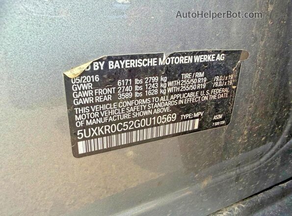 5UXKR0C52G0U10569 2016 BMW X5 Gray Սալոնի հետևի տեսք