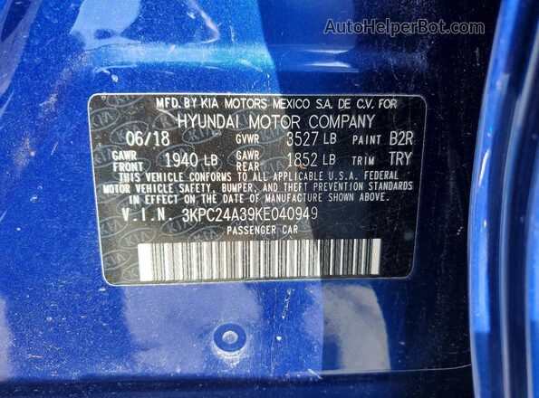 3KPC24A39KE040949 2019 HYUNDAI ACCENT Blue Widok naklejki z numerem VIN