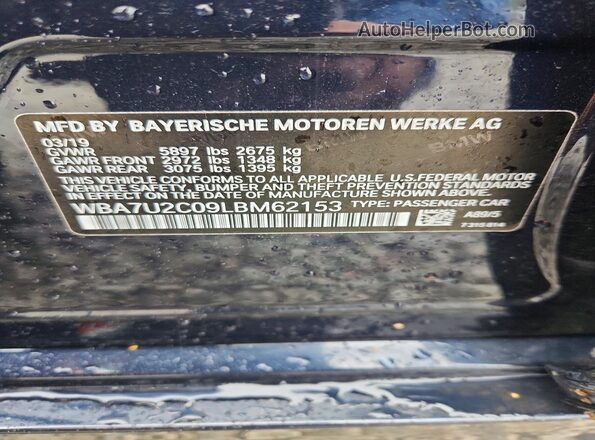 WBA7U2C09LBM62153 2020 BMW 7 SERIES Blue 360 interior view