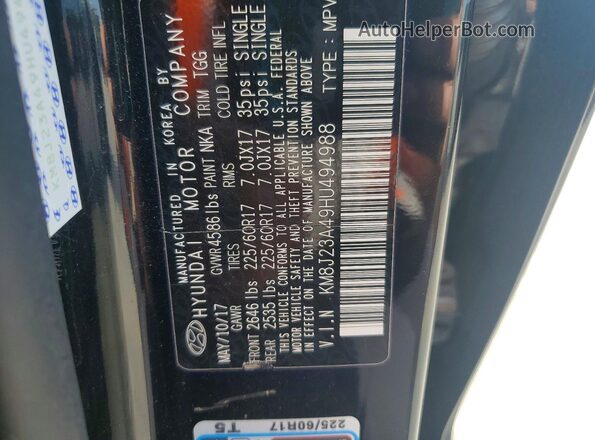 KM8J23A49HU494988 2017 HYUNDAI TUCSON Black Vista interior de 360 grados