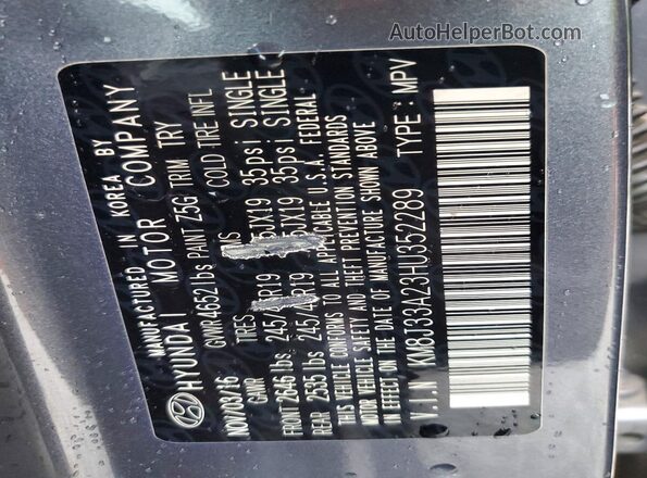 KM8J33A23HU352289 2017 HYUNDAI TUCSON Gray VIN sticker view