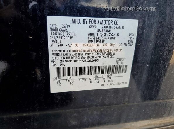 2FMPK3K98KBC02698 2019 FORD EDGE Black სალონის 360-გრადუსიანი ხედი