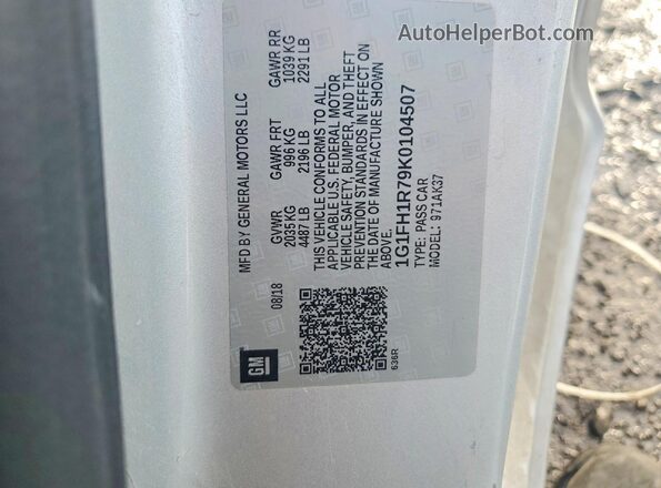 1G1FH1R79K0104507 2019 CHEVROLET CAMARO Silver VIN sticker view