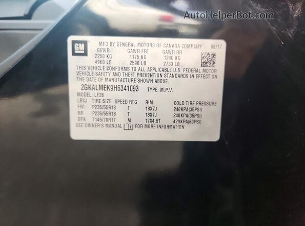 2GKALMEK9H6341093 2017 GMC TERRAIN Black 360 interior view