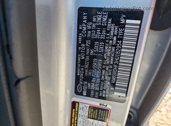 KM8SRDHF3HU182954 2017 HYUNDAI SANTA Silver Vista interior de 360 grados