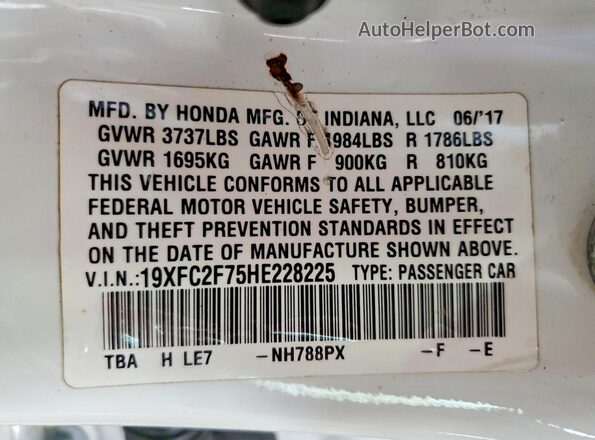 19XFC2F75HE228225 2017 HONDA CIVIC White Widok naklejki z numerem VIN