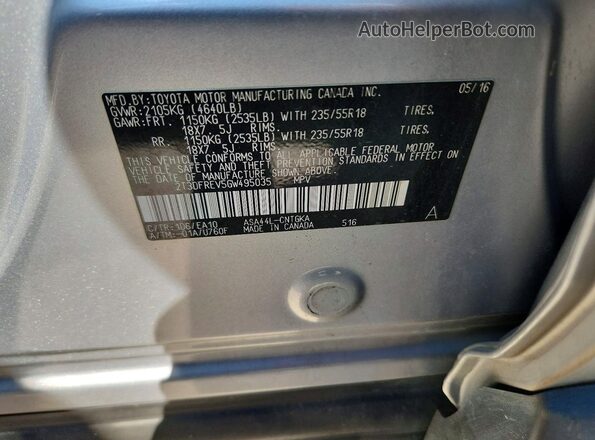 2T3DFREV5GW495035 2016 TOYOTA RAV4 Silver Widok wnętrza 360 stopni