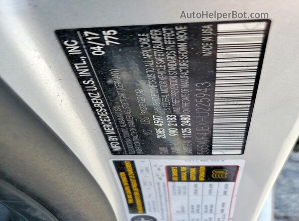 55SWF4JBXHU225943 2017 MERCEDES-BENZ C-CLASS Silver Widok naklejki z numerem VIN