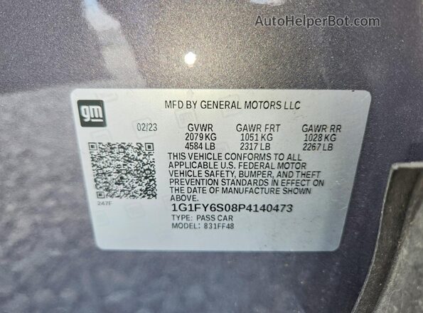 1G1FY6S08P4140473 2023 CHEVROLET BOLT Gray 