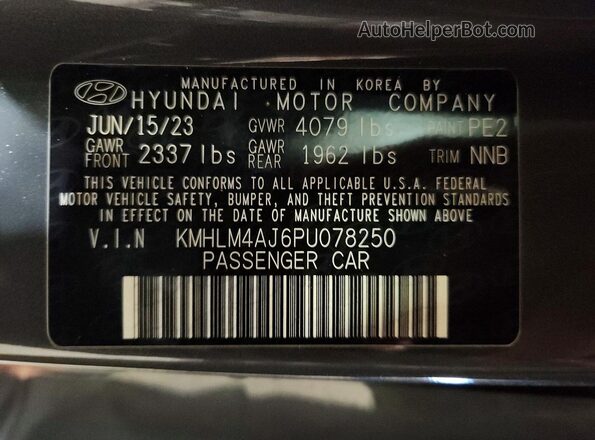 KMHLM4AJ6PU078250 2023 HYUNDAI ELANTRA Серый Панорамный вид салона 360°