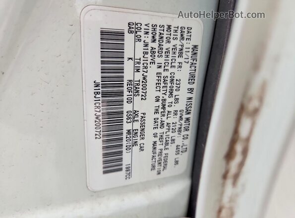 JN1BJ1CR7JW200722 2018 NISSAN ROGUE White Widok naklejki z numerem VIN