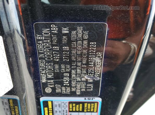 KNAE25LA4J6012228 2018 KIA STINGER Black VIN კოდის სტიკერის ხედი