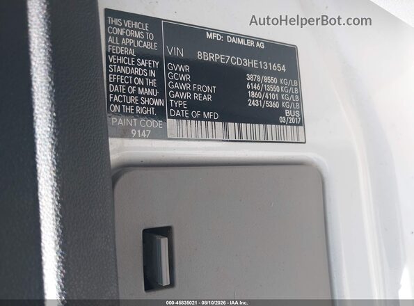 8BRPE7CD3HE131654 2017 MERCEDES-BENZ SPRINTER White Вид підкапотного простору