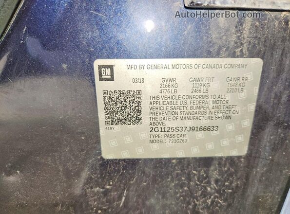 2G1125S37J9166633 2018 CHEVROLET IMPALA Blue Вид наклейки з VIN-кодом