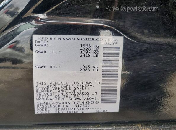 1N4BL4DV4RN374906 2024 NISSAN ALTIMA Black Вид наклейки з VIN-кодом