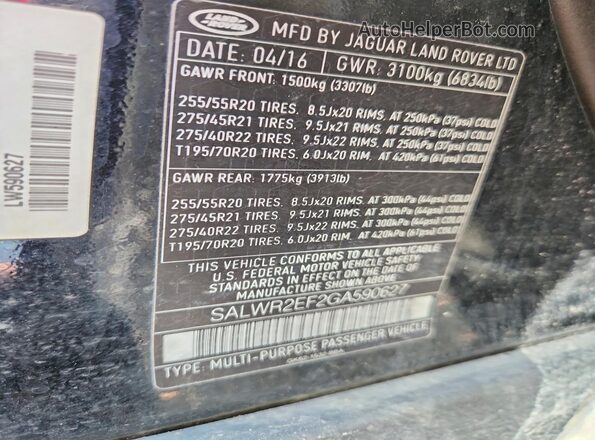 SALWR2EF2GA590627 2016 LAND ROVER RANGE Black 