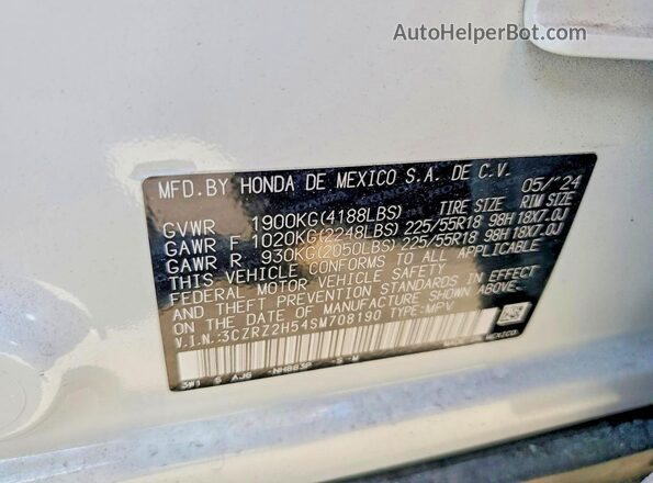 3CZRZ2H54SM708190 2025 HONDA HR-V White Vista interior de 360 grados