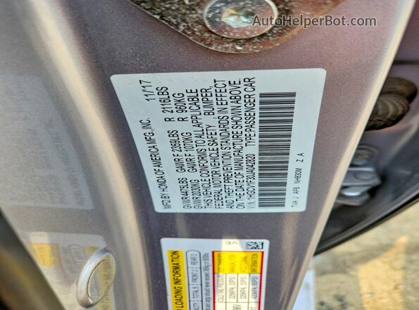 1HGCV1F30JA042820 2018 HONDA ACCORD Gray VIN կոդի պիտակի տեսք
