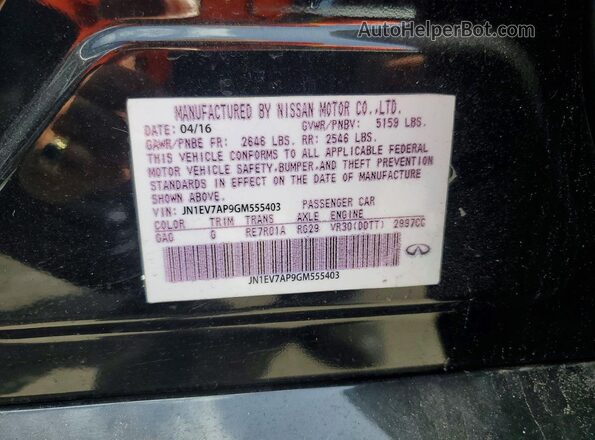 JN1EV7AP9GM555403 2016 INFINITI Q50 Black VIN կոդի պիտակի տեսք
