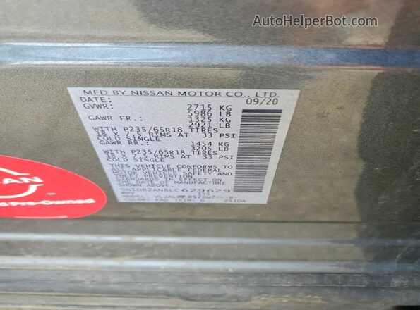 5N1DR2AN8LC629629 2020 NISSAN PATHFINDER Gray Vista interior de 360 grados