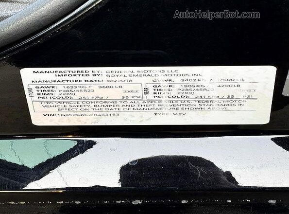 1GKS2GKC2JR383153 2018 GMC YUKON Black უკანა სალონის ხედი