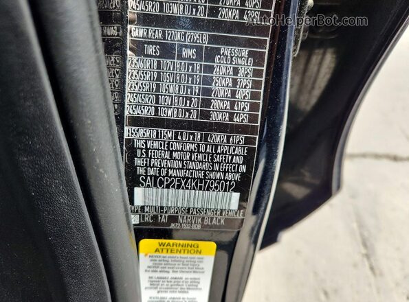 SALCP2FX4KH795012 2019 LAND ROVER DISCOVERY Черный Вид наклейки с VIN-кодом