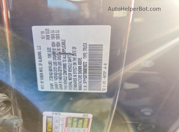 5FPYK3F70KB019372 2019 HONDA RIDGELINE Black Вид наклейки з VIN-кодом