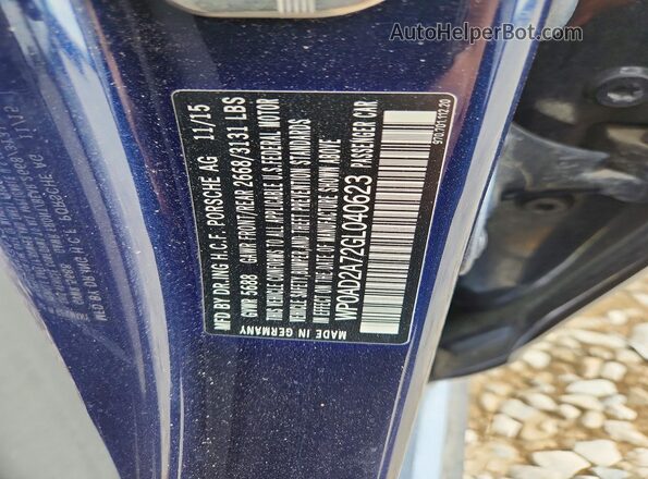 WP0AD2A72GL040623 2016 PORSCHE PANAMERA Charcoal VIN კოდის სტიკერის ხედი