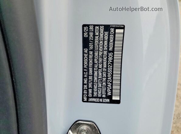WP0AF2A95SS279805 2025 PORSCHE 911 Серый Панорамный вид салона 360°