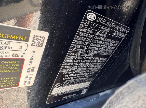 SALGS2SV7KA516858 2019 LAND ROVER RANGE Black 360 interior view
