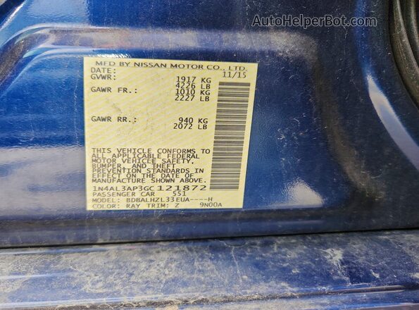 1N4AL3AP3GC121872 2016 NISSAN ALTIMA Blue VIN կոդի պիտակի տեսք