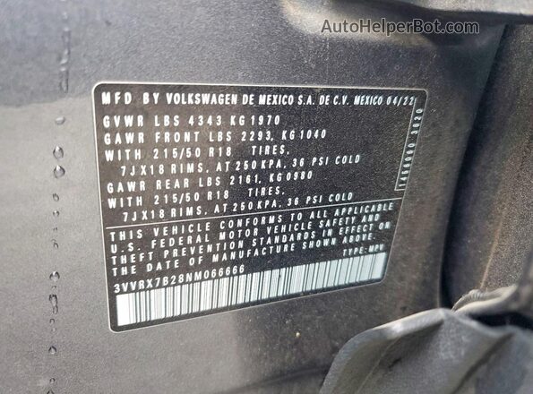 3VVRX7B28NM066666 2022 VOLKSWAGEN OTHER Gray სალონის 360-გრადუსიანი ხედი