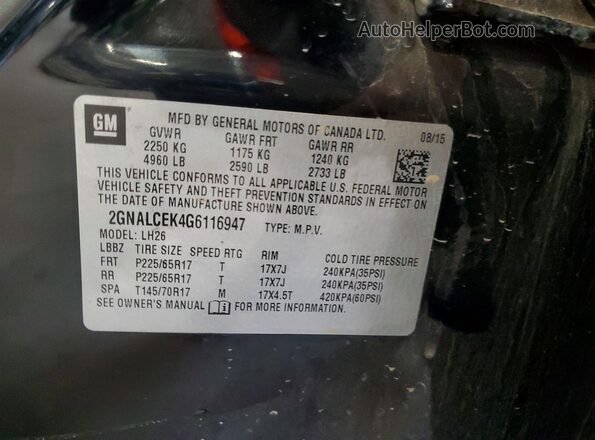 2GNALCEK4G6116947 2016 CHEVROLET EQUINOX Black 