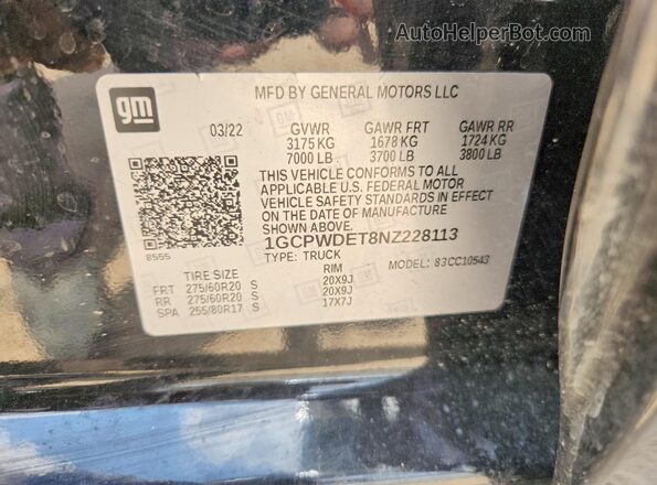 1GCPWDET8NZ228113 2022 CHEVROLET SILVERADO Black Սալոնի 360 աստիճան տեսք