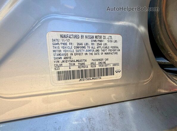 JN1EV7AR4JM440734 2018 INFINITI Q50 Серебряный Вид задней части салона