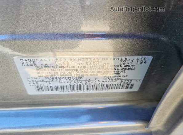 3N1AB7AP1HY406697 2017 NISSAN SENTRA Gray VIN კოდის სტიკერის ხედი